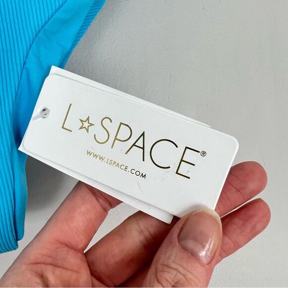 NWT L*space Pratt Classic Bikini Bottom sz M Aqua Low Rise Ribbed V Front Cheeky - Picture 7 of 7